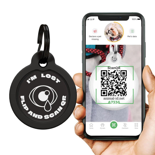 QR Code Dog ID Tag – “I’m Lost” Tear Design, Stainless Steel with Rubber Silencer